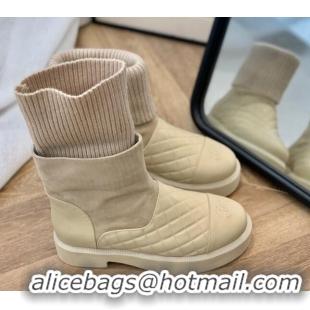 Top Quality Chanel Lambskin, Suede & Knit Ankle Boots G38185 Beige