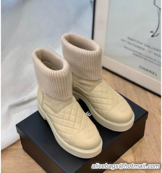 Top Quality Chanel Lambskin, Suede & Knit Ankle Boots G38185 Beige