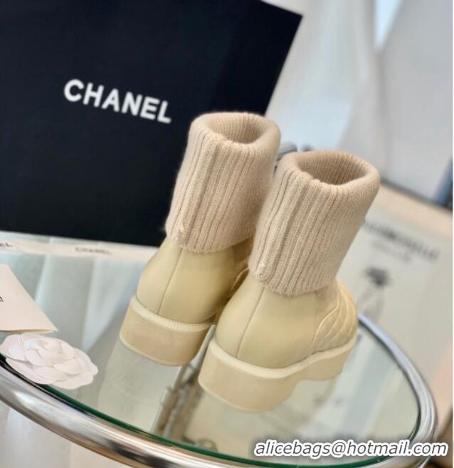 Top Quality Chanel Lambskin, Suede & Knit Ankle Boots G38185 Beige