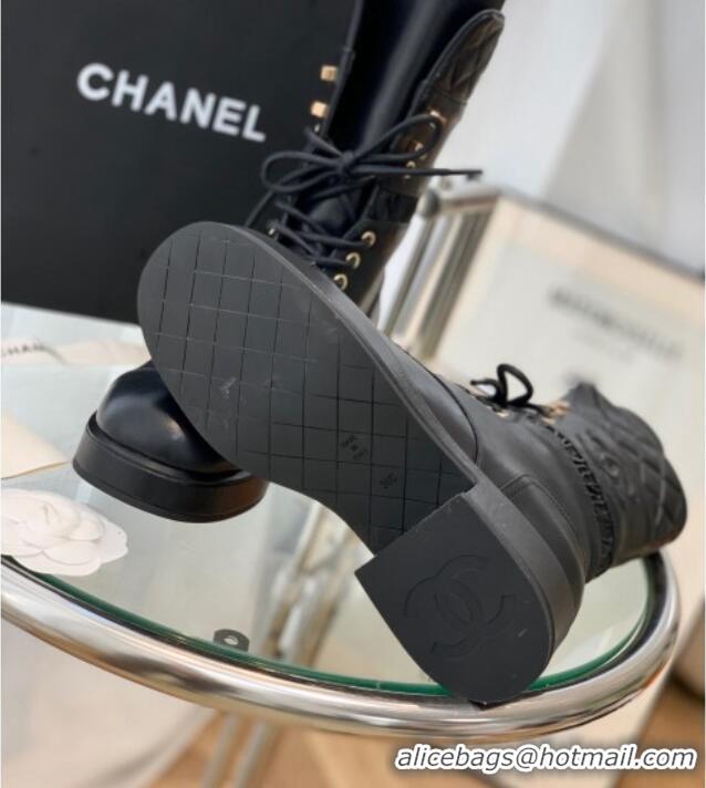 Low Cost Chanel Lambskin Lace-ups Ankle Boots G37956 Black