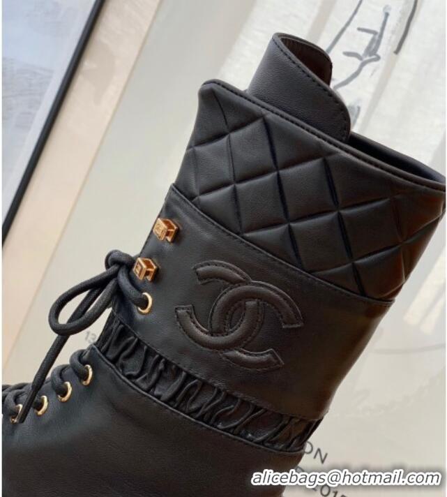 Low Cost Chanel Lambskin Lace-ups Ankle Boots G37956 Black