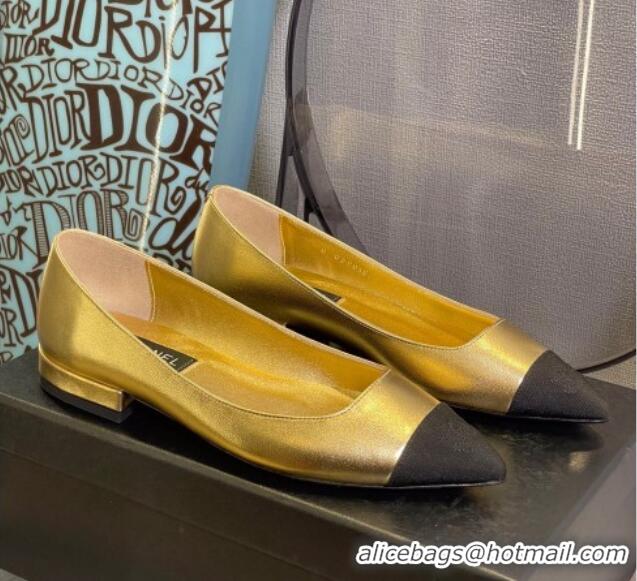  Best Design Chanel Leather Ballerinas 121769 Gold