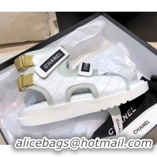 Best Price Chanel Leather High-top Strap Flat Sandals G37231 White