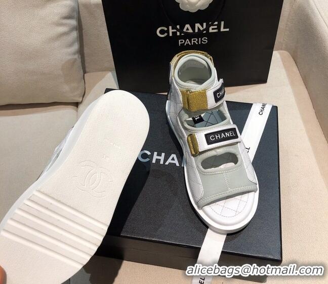 Best Price Chanel Leather High-top Strap Flat Sandals G37231 White