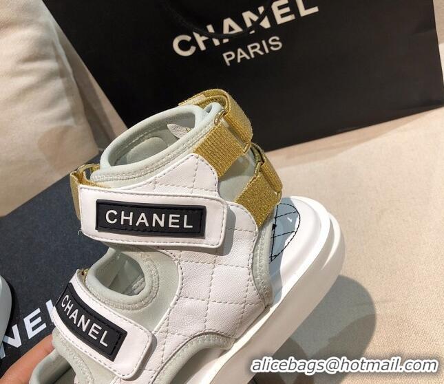 Best Price Chanel Leather High-top Strap Flat Sandals G37231 White