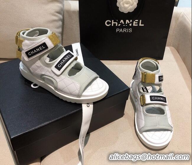 Best Price Chanel Leather High-top Strap Flat Sandals G37231 White