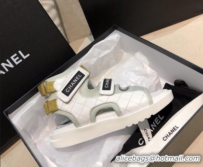 Best Price Chanel Leather High-top Strap Flat Sandals G37231 White