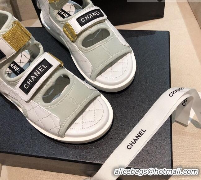 Best Price Chanel Leather High-top Strap Flat Sandals G37231 White