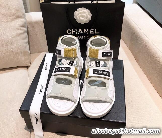 Best Price Chanel Leather High-top Strap Flat Sandals G37231 White