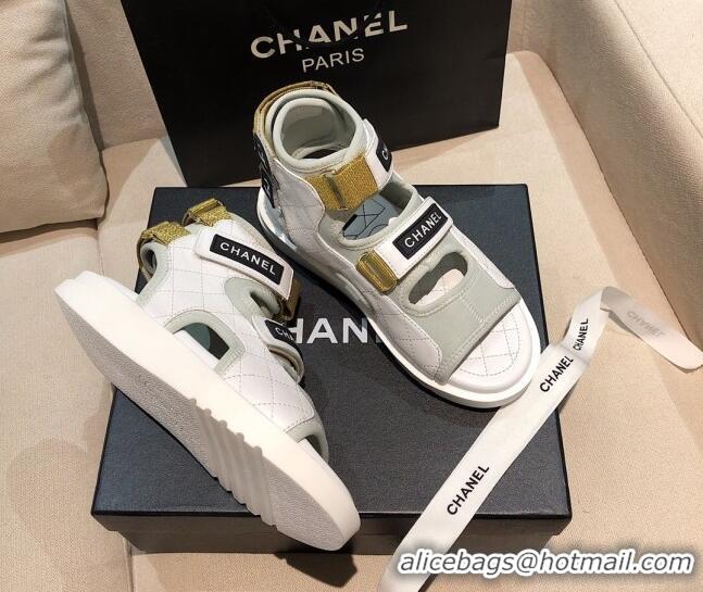 Best Price Chanel Leather High-top Strap Flat Sandals G37231 White