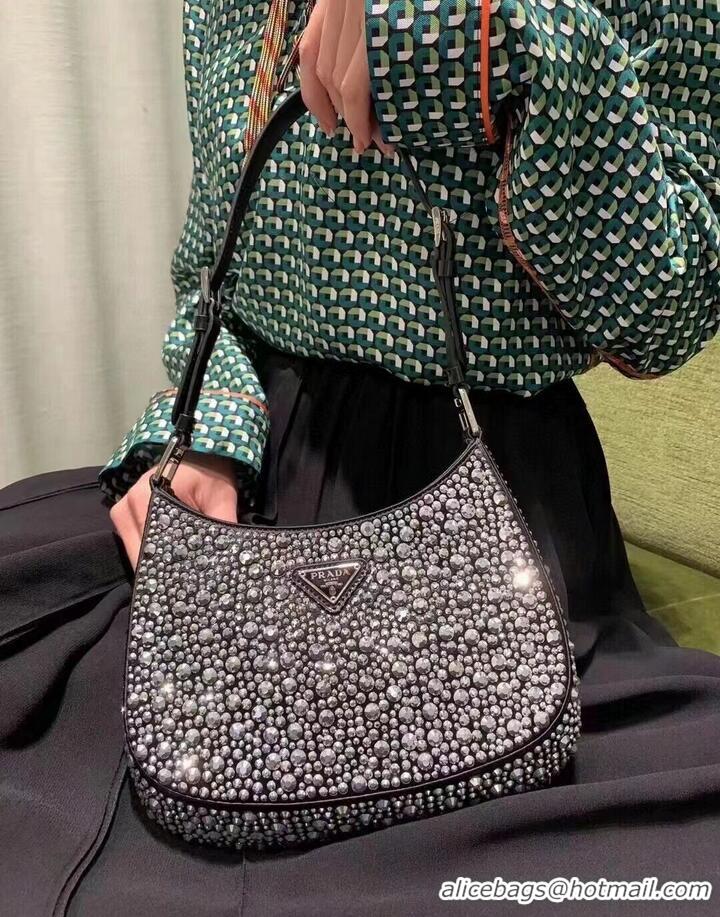 Classic Prada leather shoulder bag with artificial crystals tote 1BN169 black