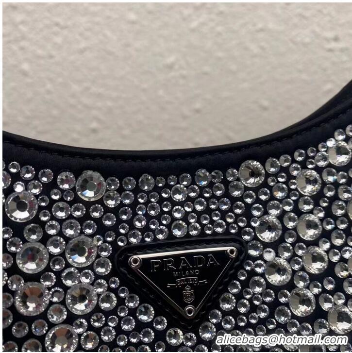 Classic Prada leather shoulder bag with artificial crystals tote 1BN169 black