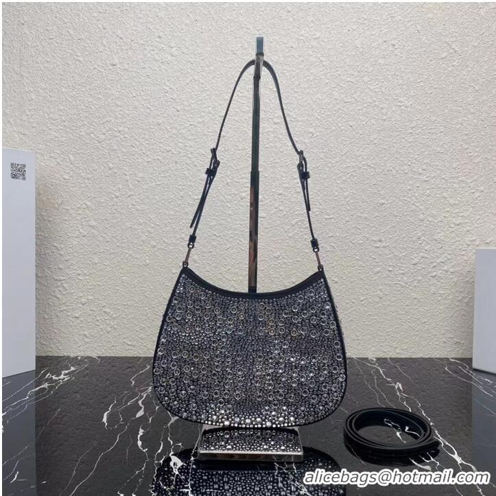 Classic Prada leather shoulder bag with artificial crystals tote 1BN169 black