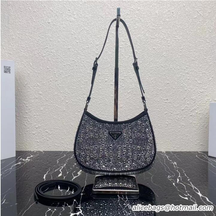 Classic Prada leather shoulder bag with artificial crystals tote 1BN169 black