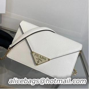 Famous Brand Prada Saffiano leather Identity shoulder bag 1BM318 white