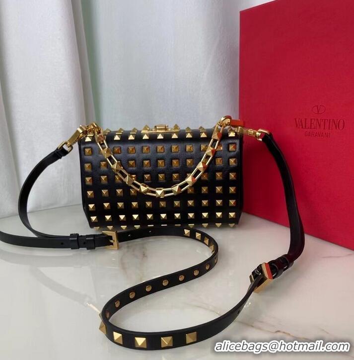 Stylish VALENTINO GARAVANI Rockstud Alcove Grain calf shoulder bag BV0189 black