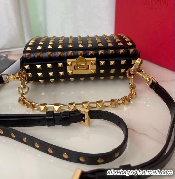 Stylish VALENTINO GARAVANI Rockstud Alcove Grain calf shoulder bag BV0189 black