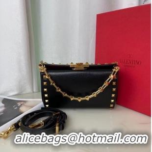 Classic VALENTINO GARAVANI Rockstud Alcove Grain calf shoulder bag V0189 black