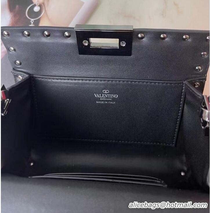 Shop Grade VALENTINO GARAVANI Rockstud Alcove Grain calf shoulder bag CV0189 black