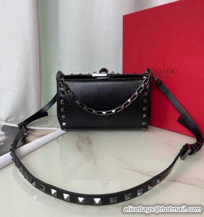 Shop Grade VALENTINO GARAVANI Rockstud Alcove Grain calf shoulder bag CV0189 black