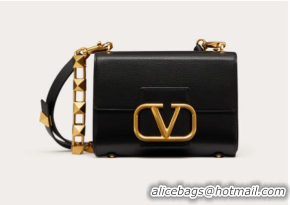 Original Cheap VALENTINO GARAVANI Stud Sign Grained Calfskin Shoulder Bag V0196 black