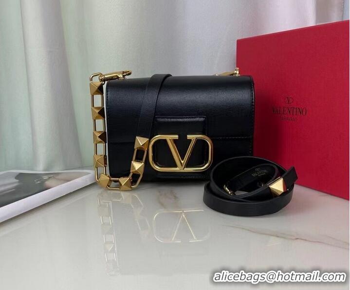 Original Cheap VALENTINO GARAVANI Stud Sign Grained Calfskin Shoulder Bag V0196 black