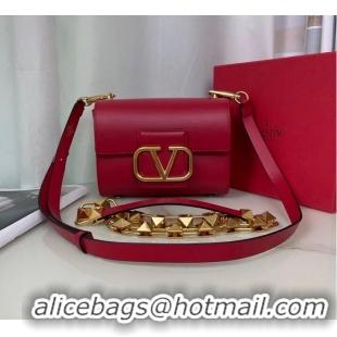 Super Quality VALENTINO GARAVANI Stud Sign Grained Calfskin Shoulder Bag V0196 Red