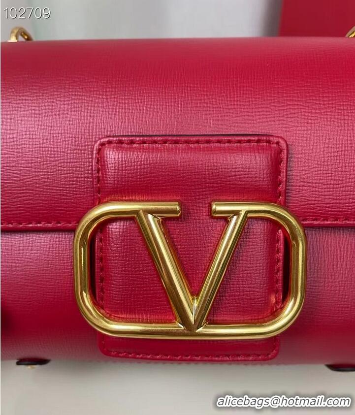 Super Quality VALENTINO GARAVANI Stud Sign Grained Calfskin Shoulder Bag V0196 Red