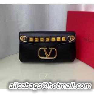 Good Looking VALENTINO GARAVANI Stud Sign nappa Shoulder Bag NL098 black