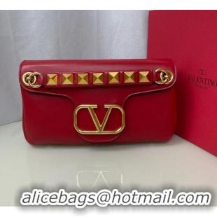 Famous Brand VALENTINO GARAVANI Stud Sign nappa Shoulder Bag NL098 red