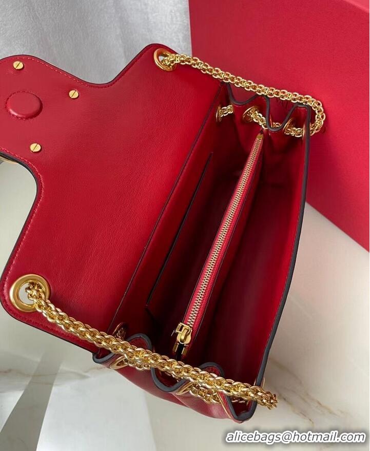 Famous Brand VALENTINO GARAVANI Stud Sign nappa Shoulder Bag NL098 red