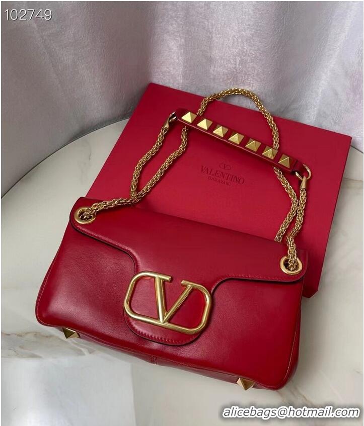 Famous Brand VALENTINO GARAVANI Stud Sign nappa Shoulder Bag NL098 red