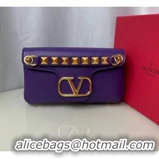 Popular Style VALENTINO GARAVANI Stud Sign nappa Shoulder Bag NL098 purple