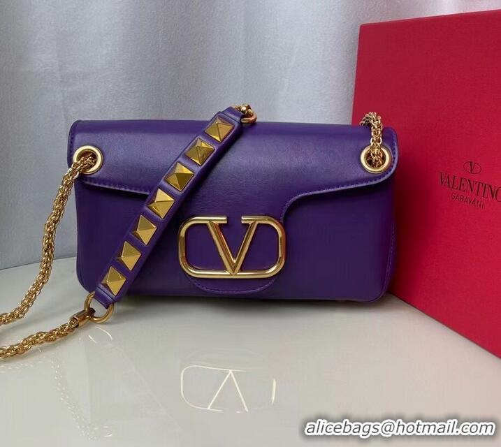 Popular Style VALENTINO GARAVANI Stud Sign nappa Shoulder Bag NL098 purple