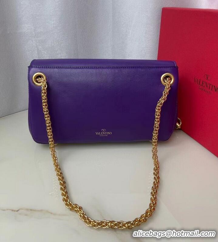 Popular Style VALENTINO GARAVANI Stud Sign nappa Shoulder Bag NL098 purple