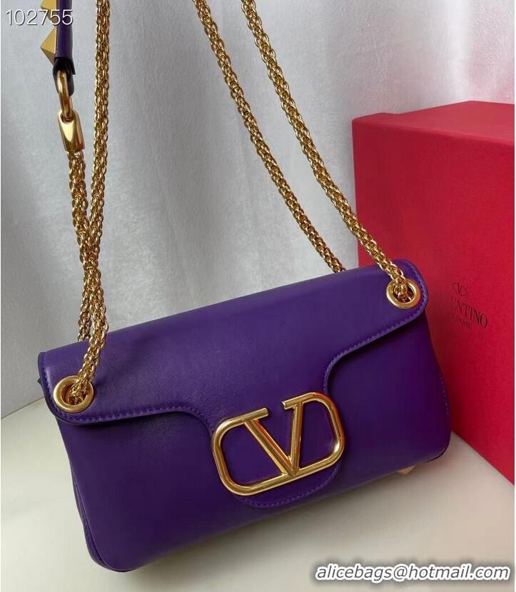 Popular Style VALENTINO GARAVANI Stud Sign nappa Shoulder Bag NL098 purple