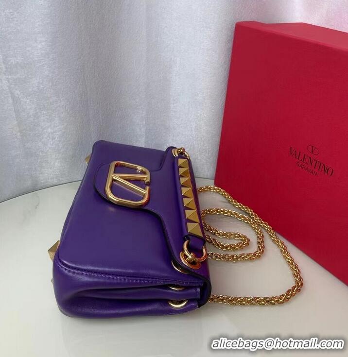 Popular Style VALENTINO GARAVANI Stud Sign nappa Shoulder Bag NL098 purple