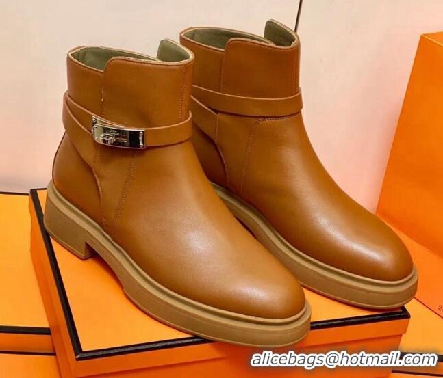 Low Cost Hermes Calfskin Kelly Ankle Boot Brown 207057