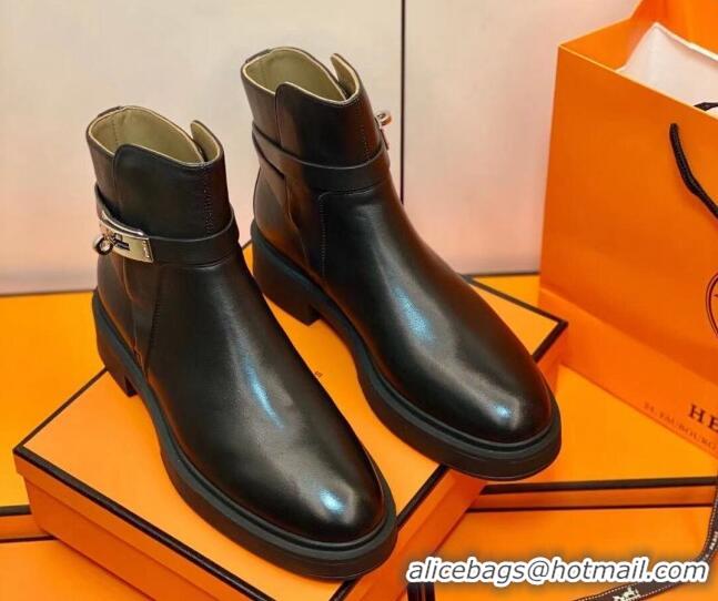 Fashion Hermes Calfskin Kelly Ankle Boot 207057 Black