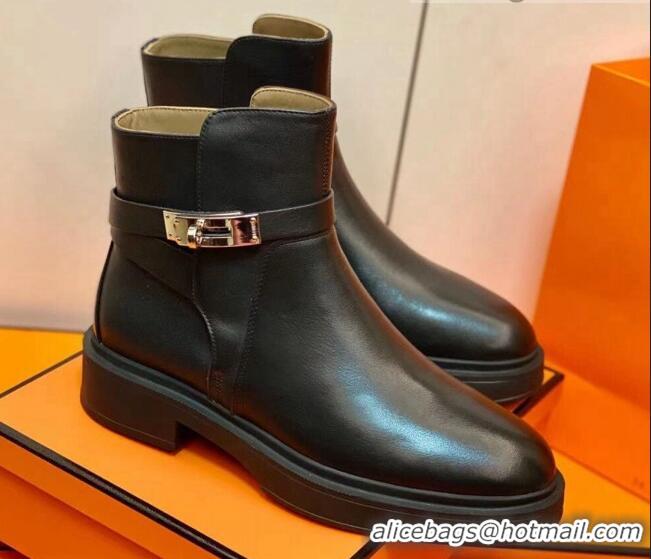 Fashion Hermes Calfskin Kelly Ankle Boot 207057 Black