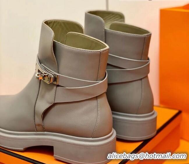 Perfect Hermes Calfskin Kelly Ankle Boot 207057 Grey