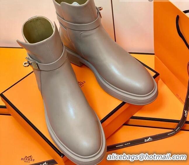 Perfect Hermes Calfskin Kelly Ankle Boot 207057 Grey