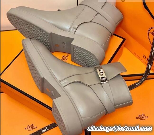 Perfect Hermes Calfskin Kelly Ankle Boot 207057 Grey