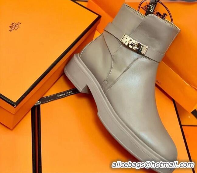 Perfect Hermes Calfskin Kelly Ankle Boot 207057 Grey