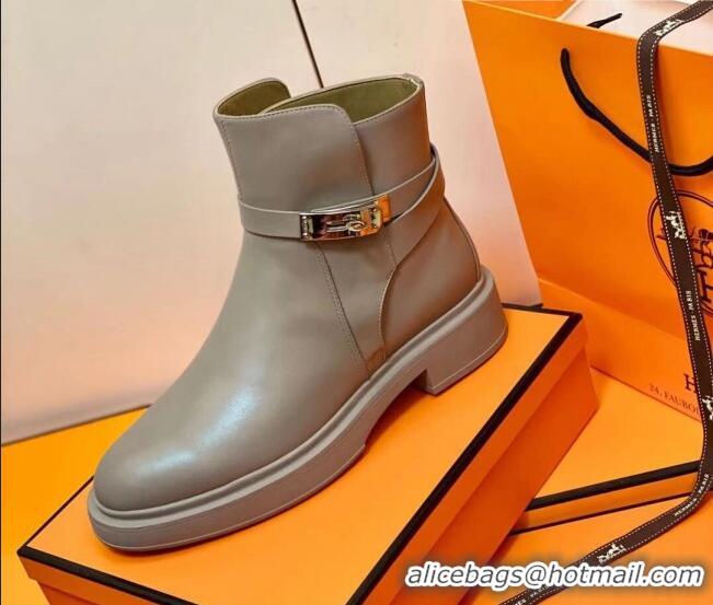 Perfect Hermes Calfskin Kelly Ankle Boot 207057 Grey