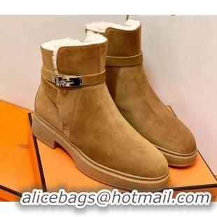 Super Quality Hermes Suede Kelly Ankle Boot With Wool 1207060 Brow