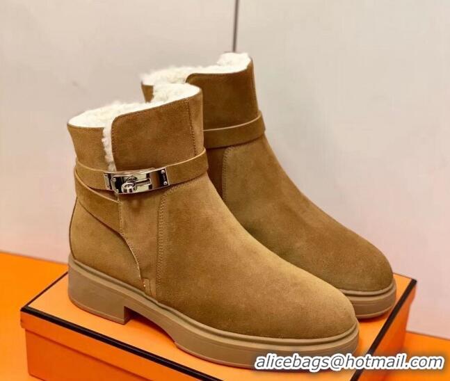 Super Quality Hermes Suede Kelly Ankle Boot With Wool 1207060 Brow