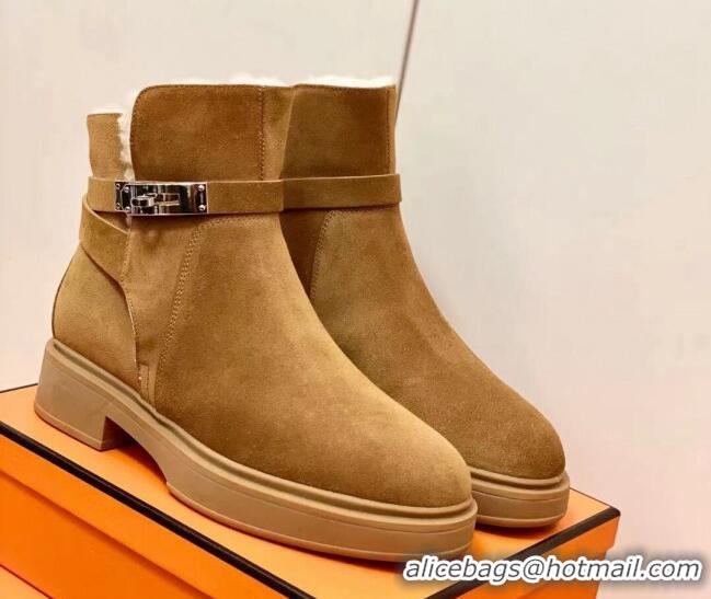 Super Quality Hermes Suede Kelly Ankle Boot With Wool 1207060 Brow