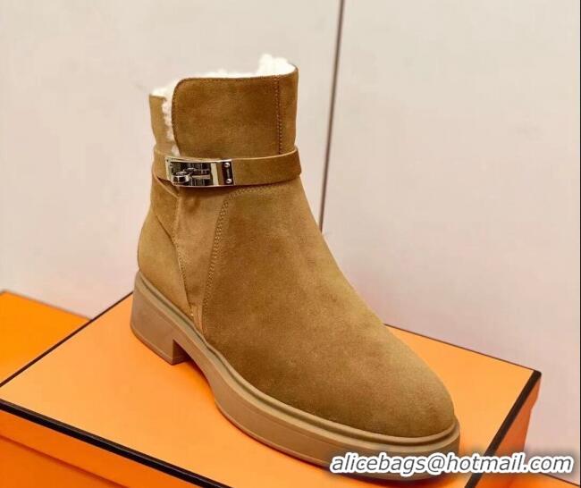 Super Quality Hermes Suede Kelly Ankle Boot With Wool 1207060 Brow