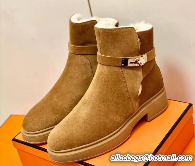 Super Quality Hermes Suede Kelly Ankle Boot With Wool 1207060 Brow